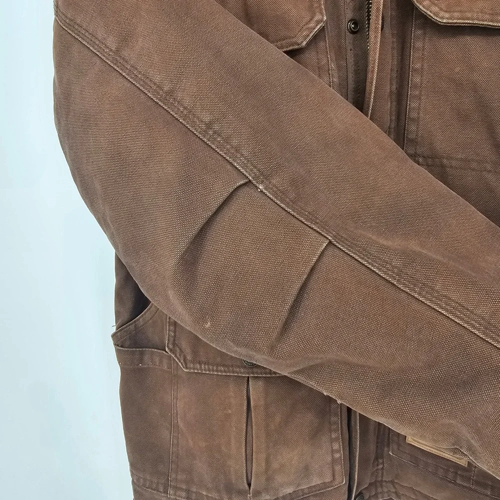 C.E. Schmidt Workwear Jacket Brown Duck Canvas L Fleece Lined Chore Ranch Barn